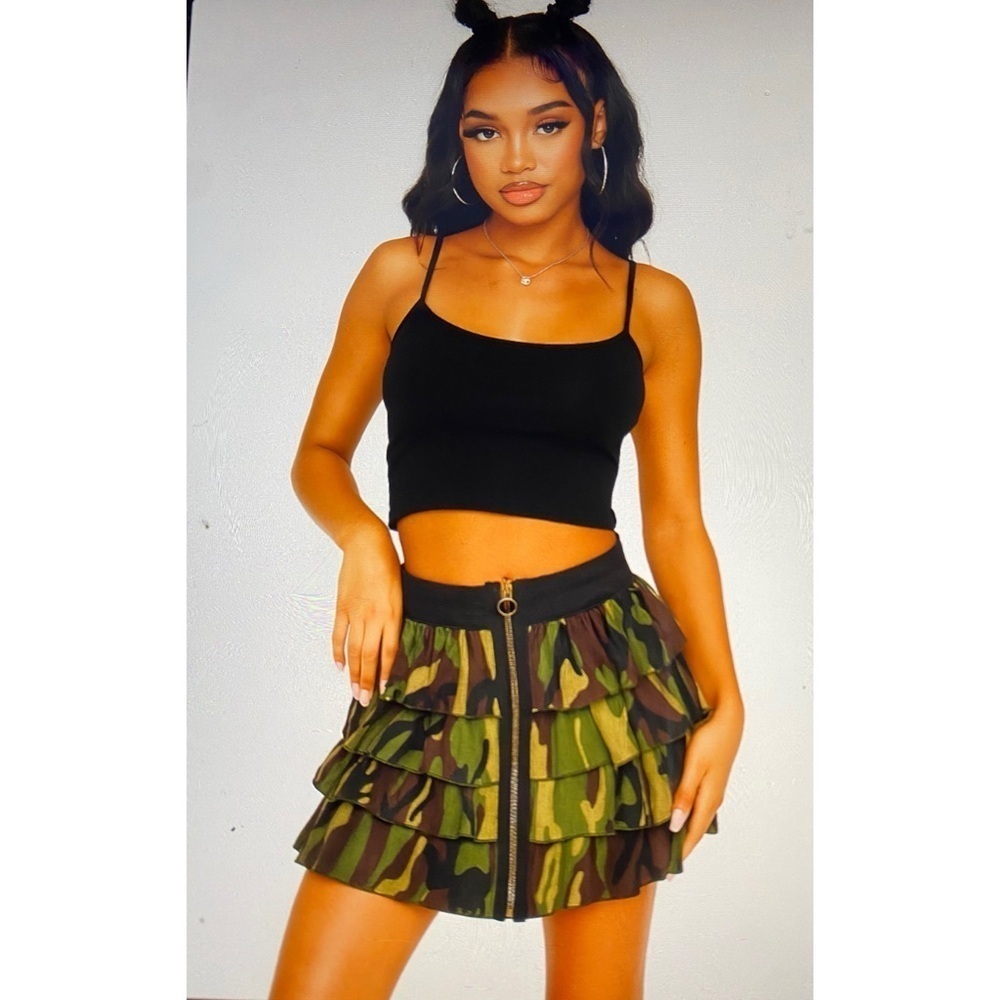 Y2K Rue 21 Camouflage Tiered High Zipper Waistband Mini Retro Grunge Skirt Sz S